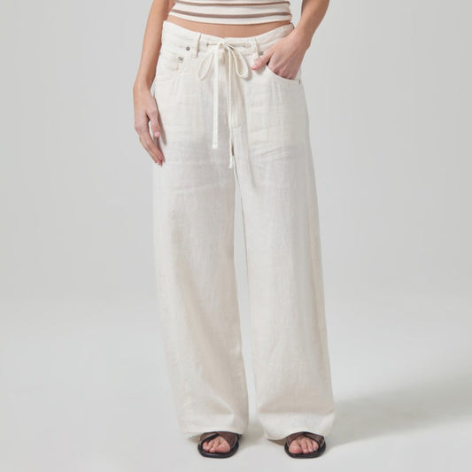 Brynn Drawstring Pant in Vanilla Linen