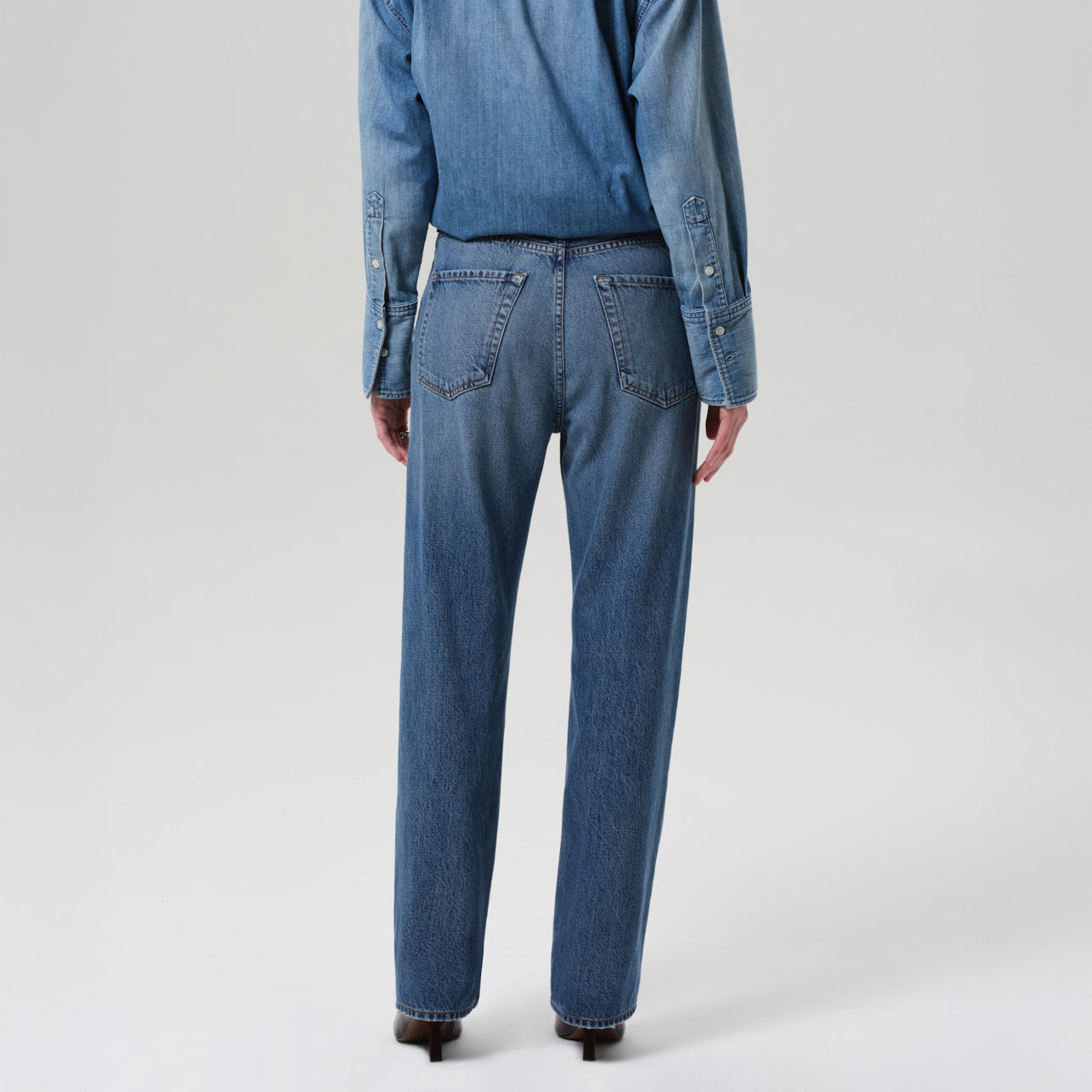 Back view of the Baretta Straight Leg Jean in Jete, showcasing its vintage-inspired relaxed fit and rigid denim.