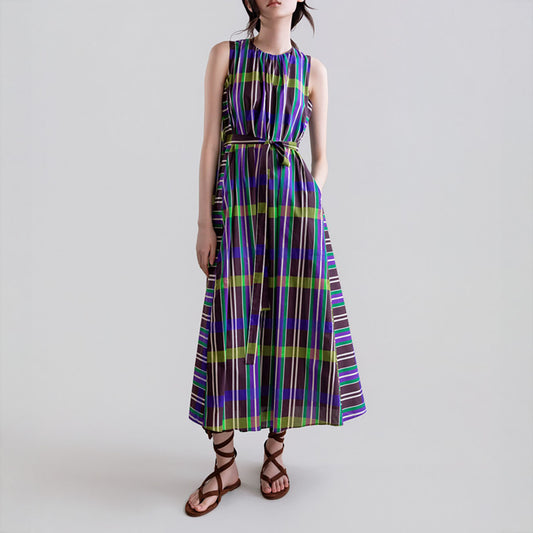 Retro Prism Sleeveless Dress in Chocolate Stripe