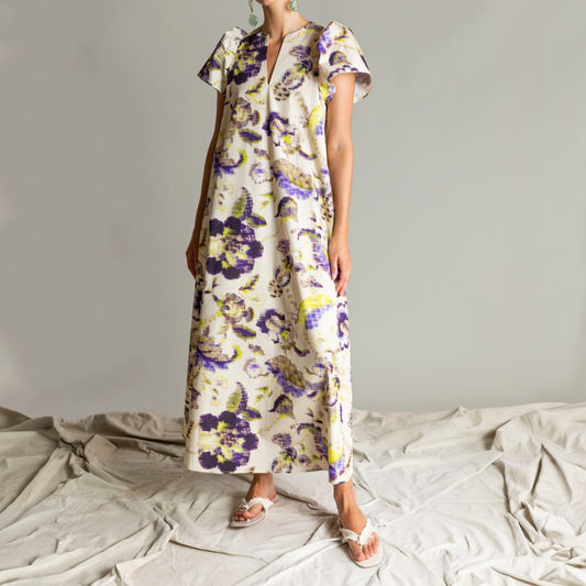 Ruffle Sleeve Printed Dress in Violet