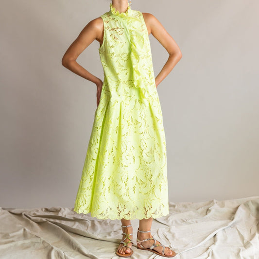 Floral Lace Maxi Dress in Lime