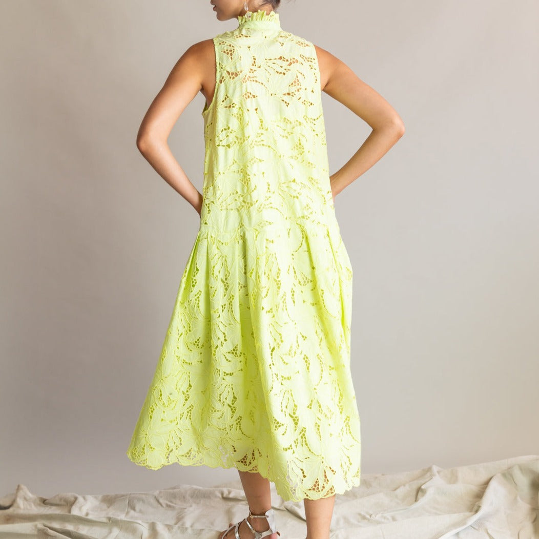 Floral Lace Maxi Dress in Lime