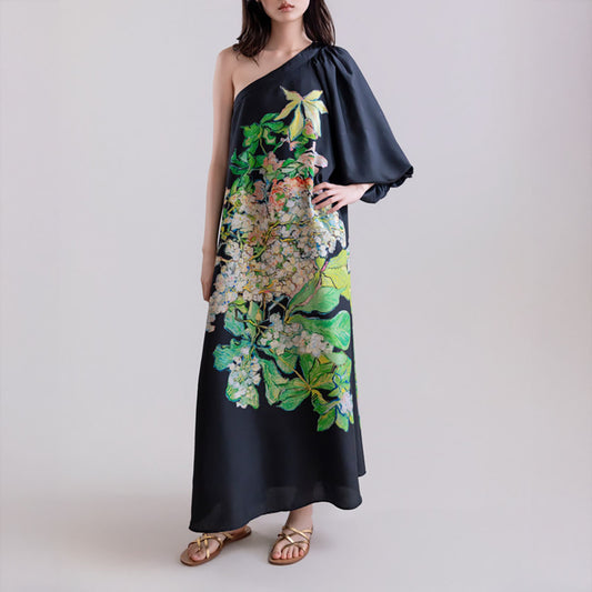 One Sleeve Silk Maxi Dress