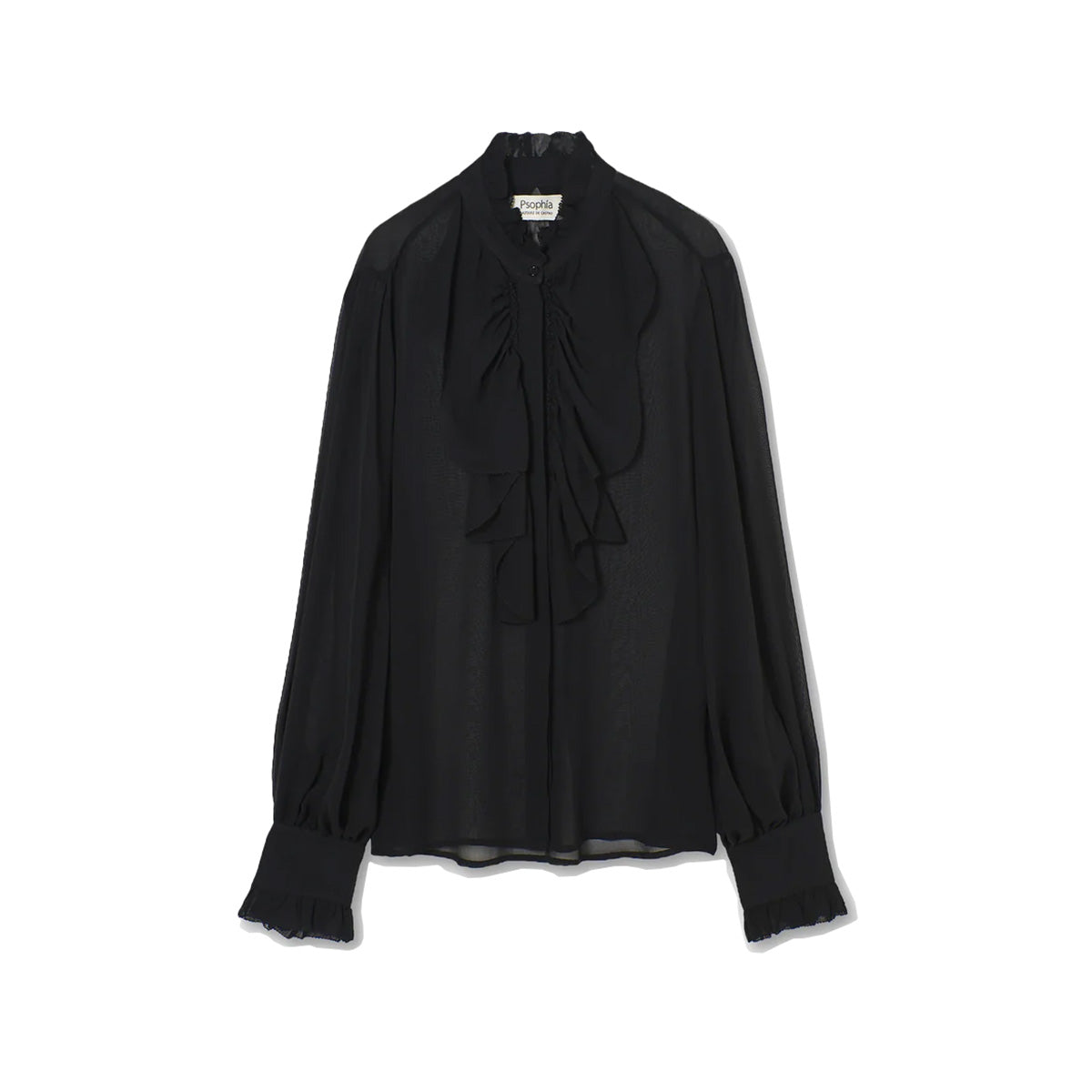 Ruffle Front Silk Blouse in Black