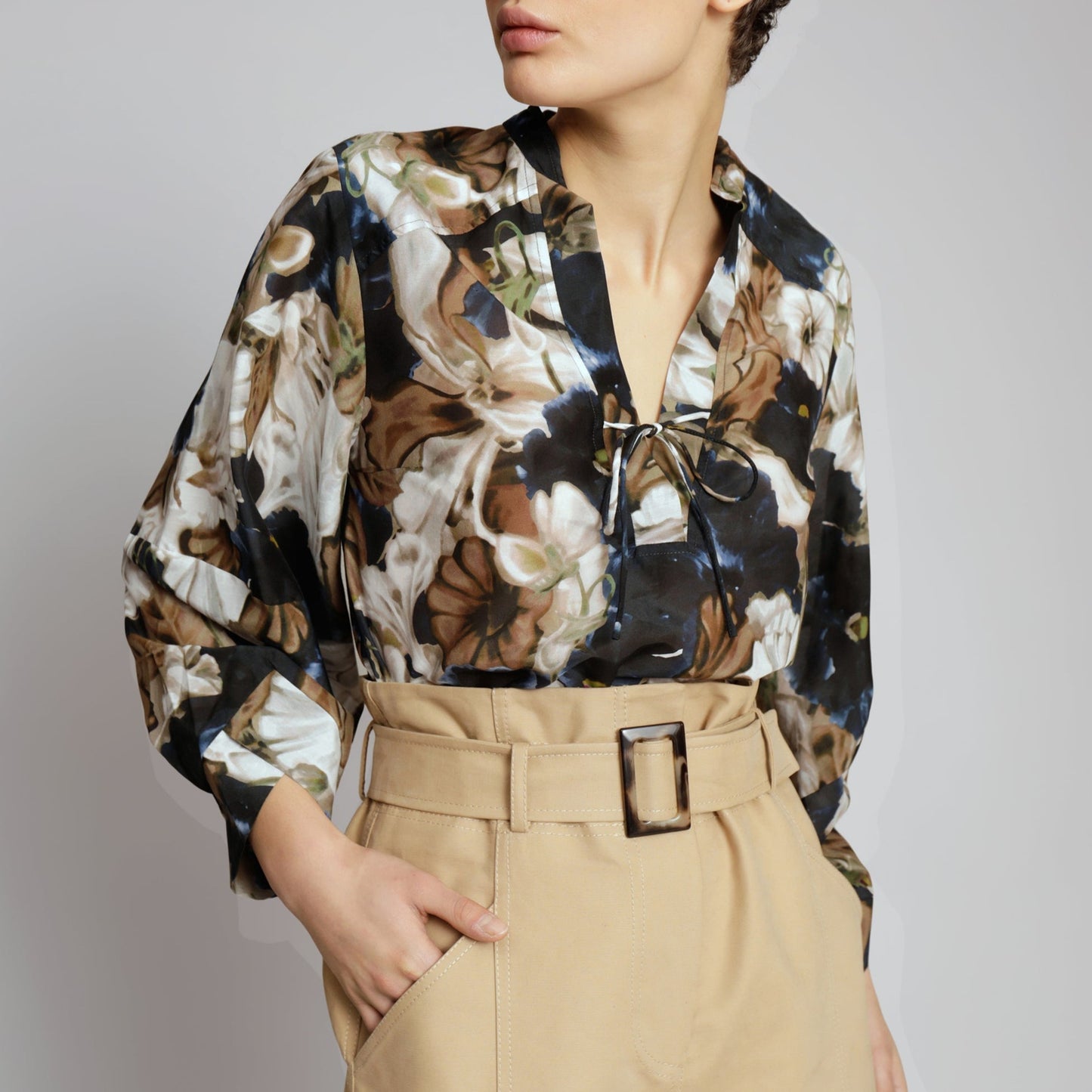 Elevate Floral Blouse in Camel