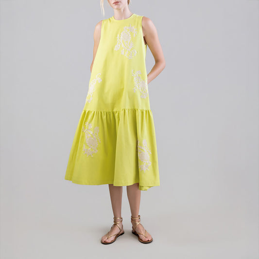 Sleeveless Peplum Drop Waist Dress in Flash Lemon