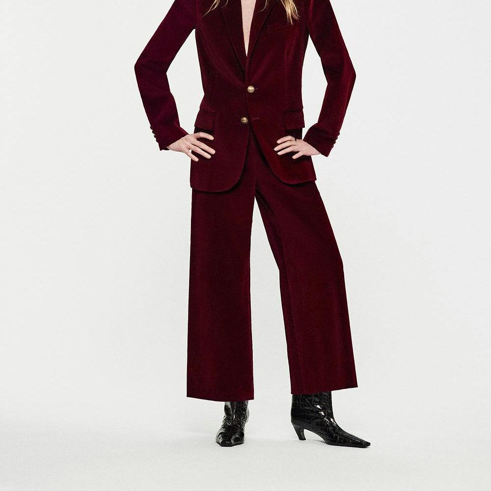 Wide Leg Velvet Pant in Wine