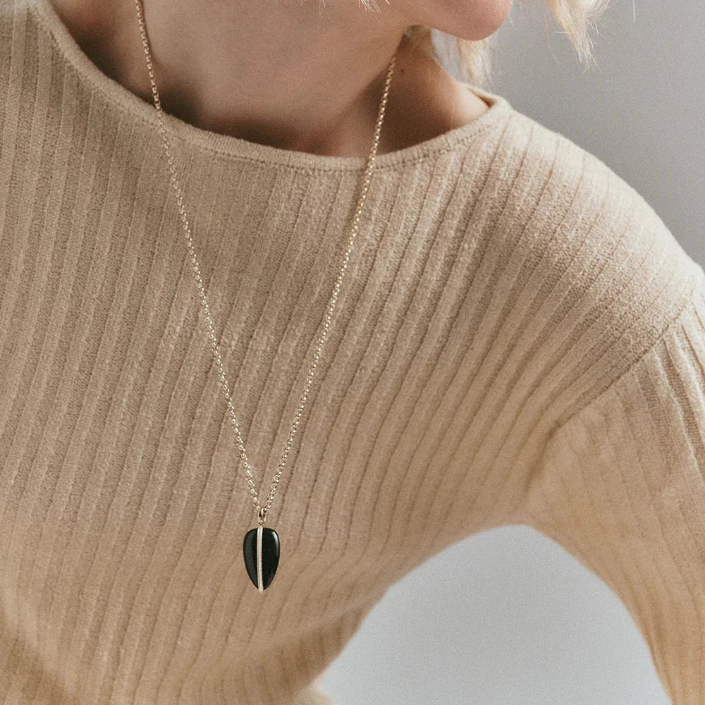 Large Diamond Pebble Pendant in Black Onyx