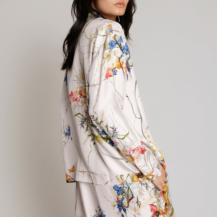 Aseia Floral Silk Blouse in Creme
