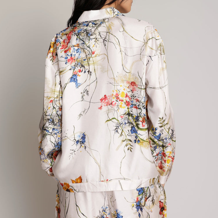 Aseia Floral Silk Blouse in Creme