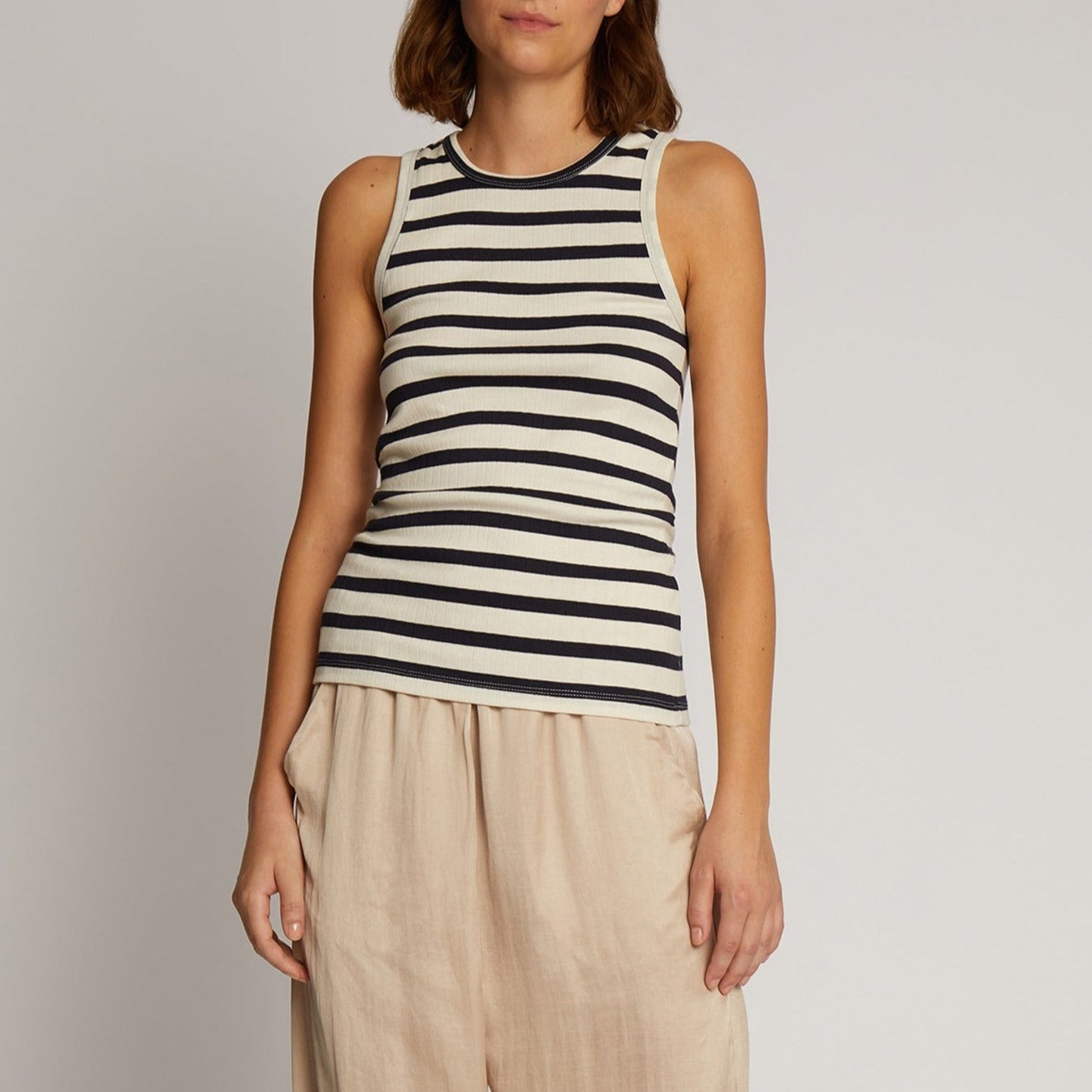 Ommei Ribbed Tank in Navy Stripe