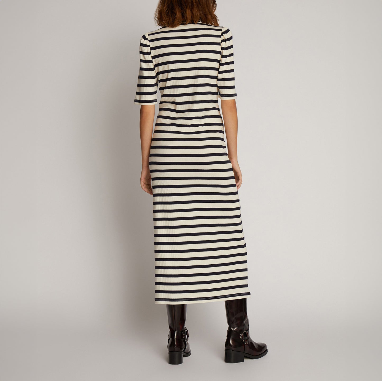 Oran Ribbed Dress in Navy Stripe