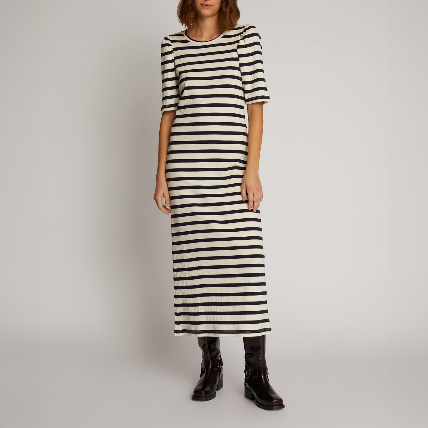 Oran Ribbed Dress in Navy Stripe