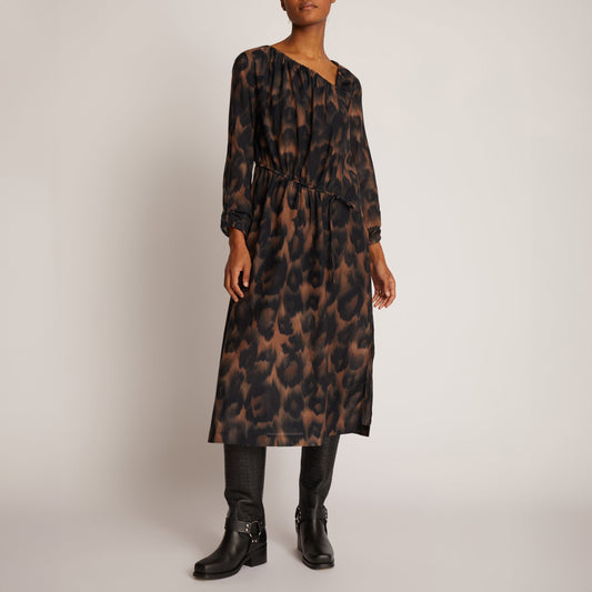 Tynna Print Midi Dress in Brown