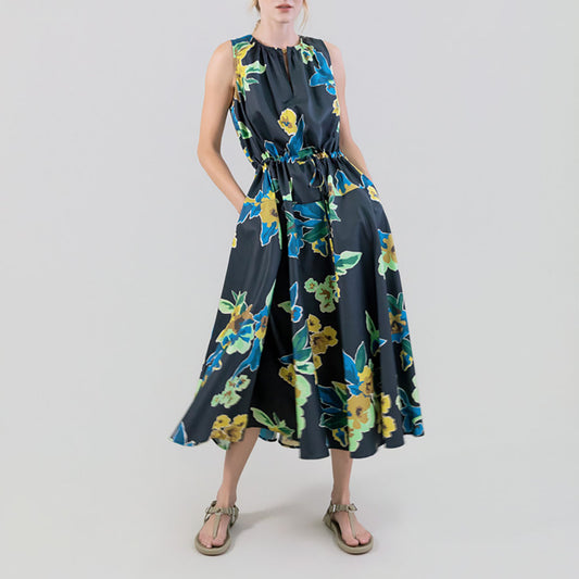 Sleeveless Floral Dress in Black