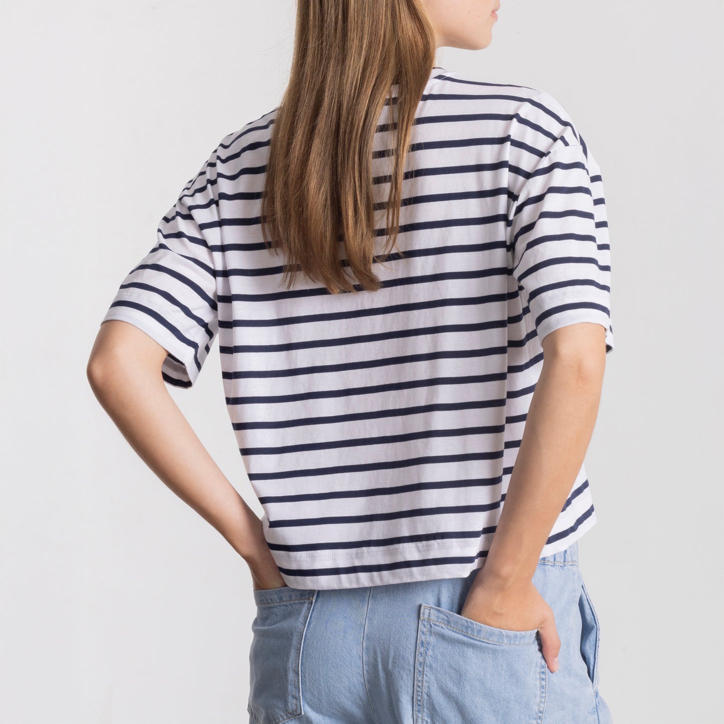 Half Sleeve Tee in Navy Stripe