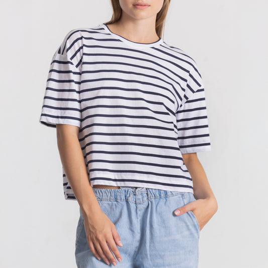 Half Sleeve Tee in Navy Stripe