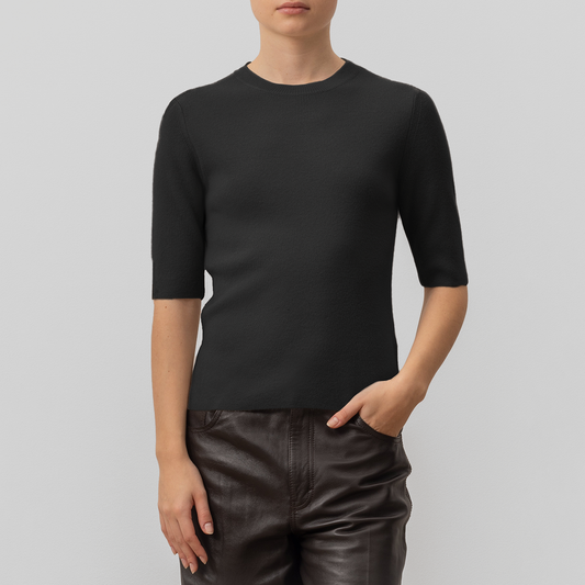 Half Sleeve Knit Tee in Black