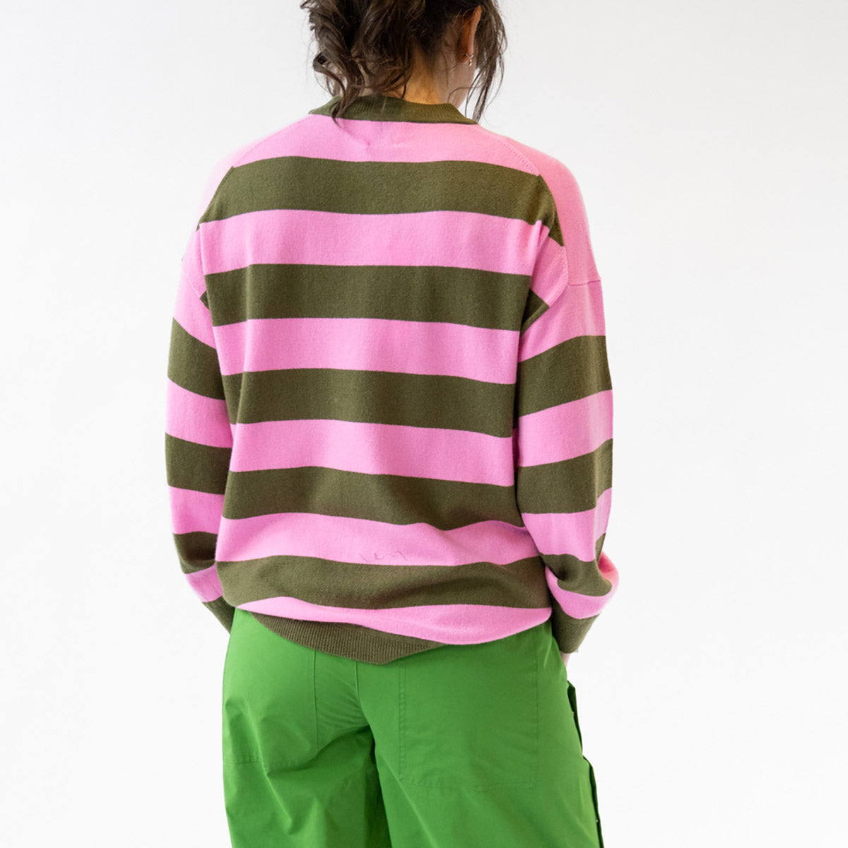 Oversize Stripe Sweater in Woodlands and Plastic Pink