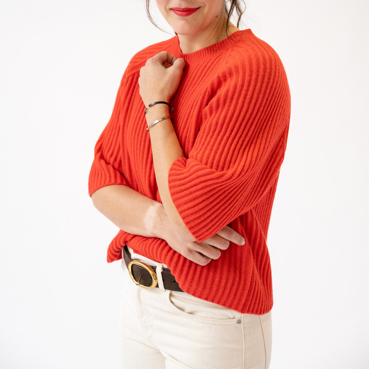 Elbow Sleeve Crew Sweater in Marachino Cherry