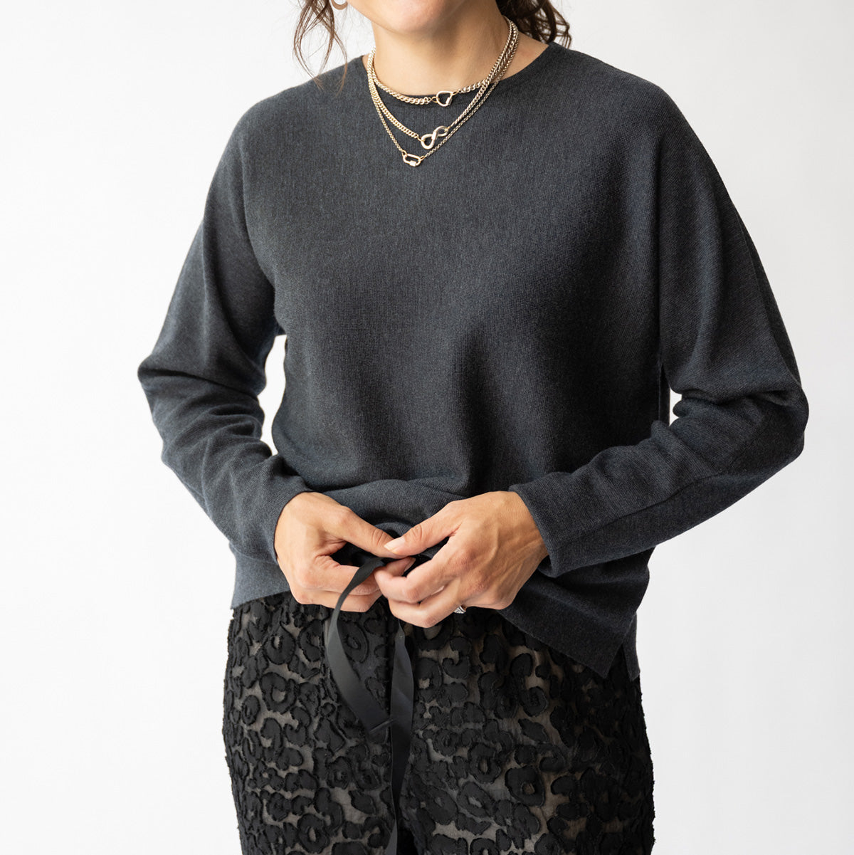 Relaxed Crewneck Sweater in Vulcano Melange