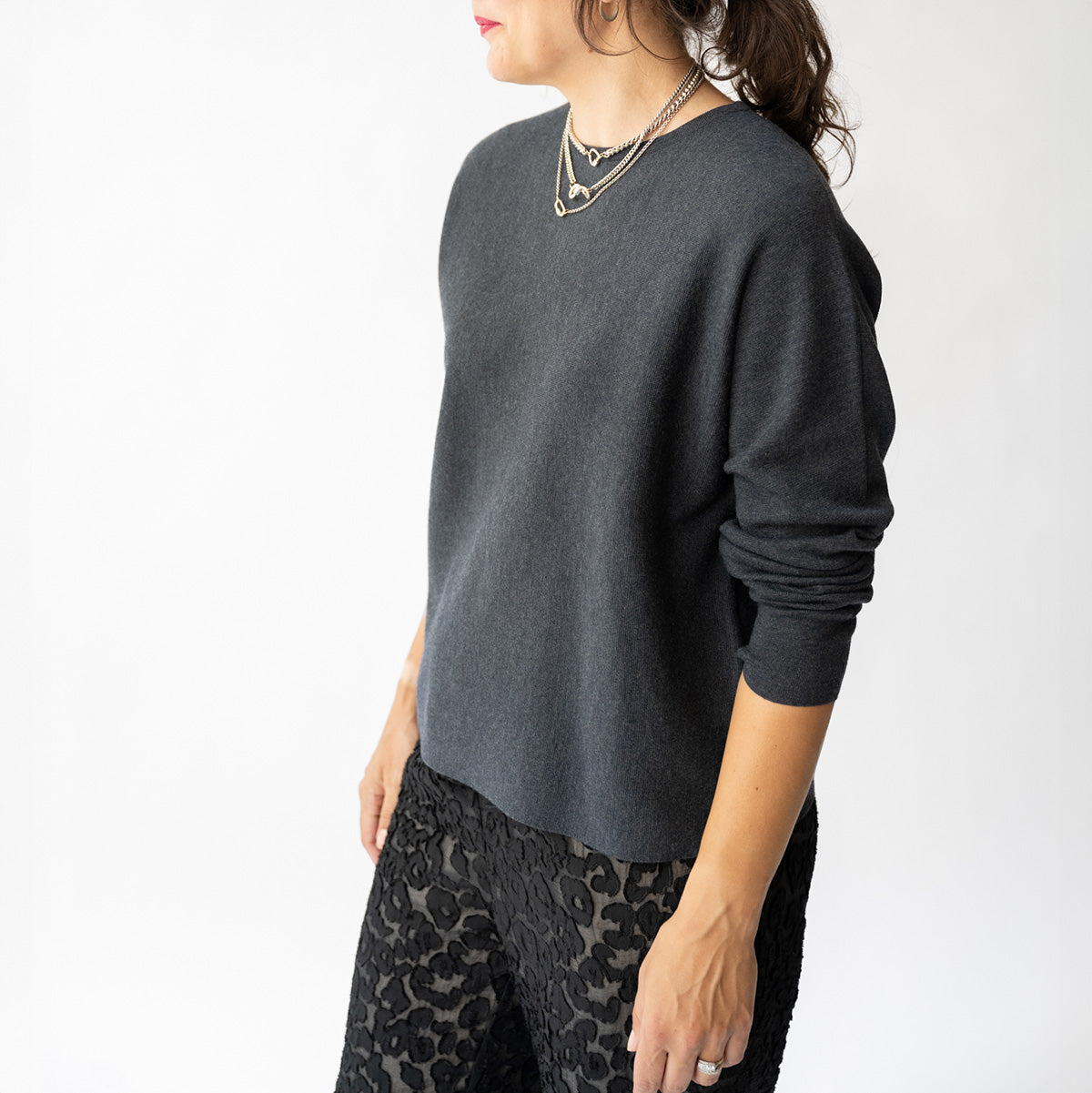 Relaxed Crewneck Sweater in Vulcano Melange