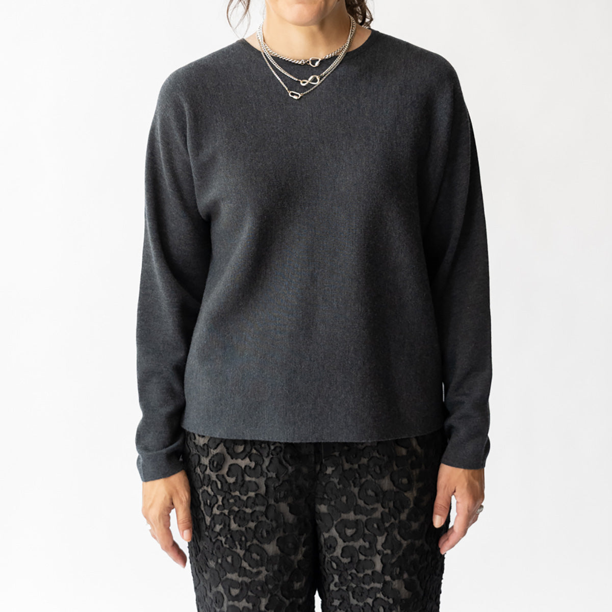 Relaxed Crewneck Sweater in Vulcano Melange