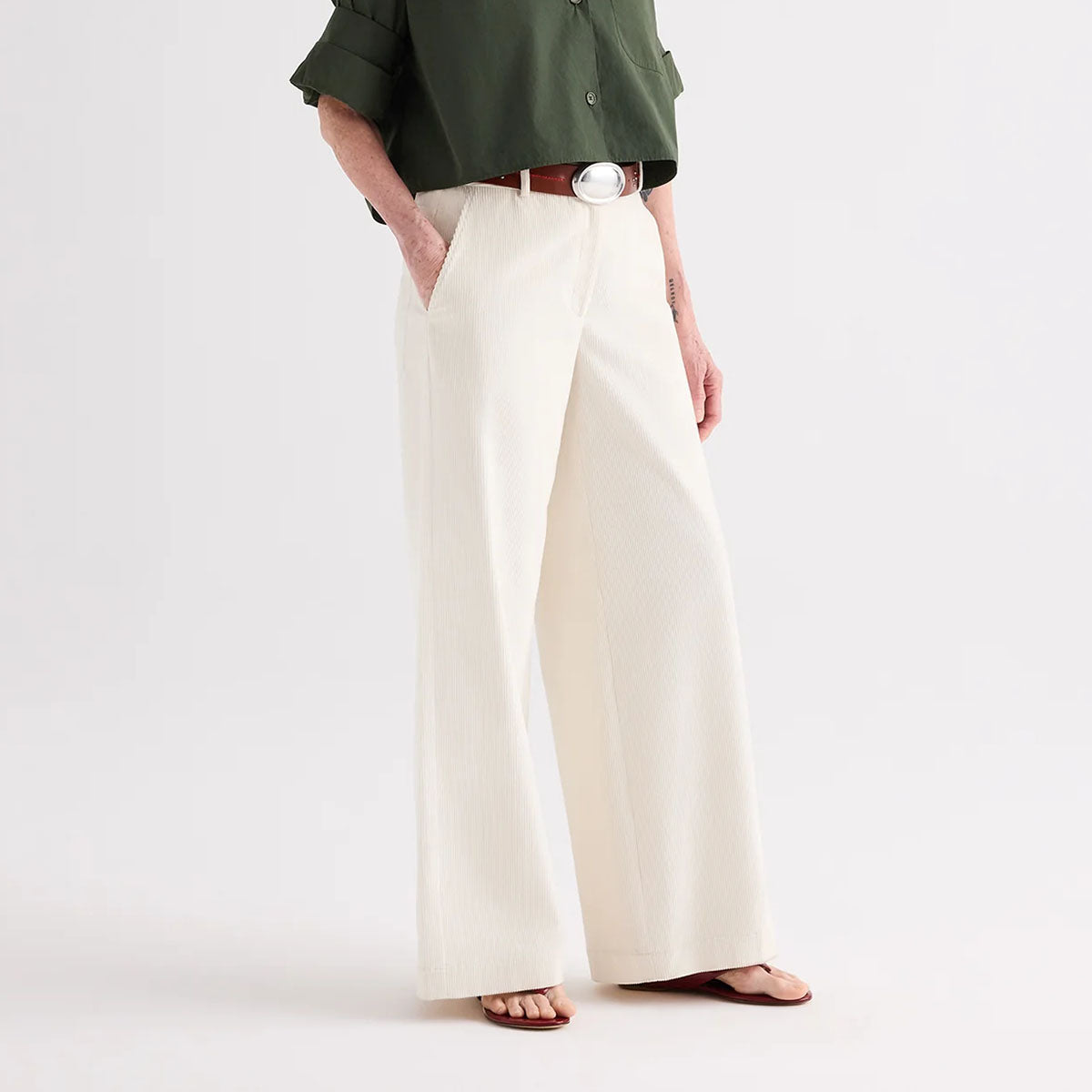 Dylan Pant in White Corduroy