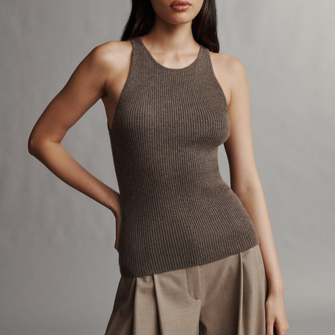 Harbor Cashmere Tank in Fudge Melange