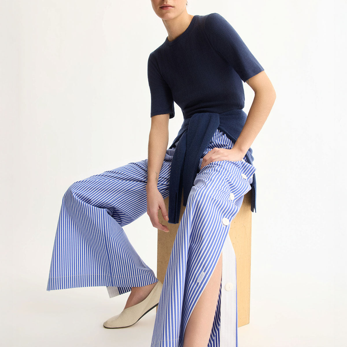 Baxter Side Button Pant in Blue Stripe