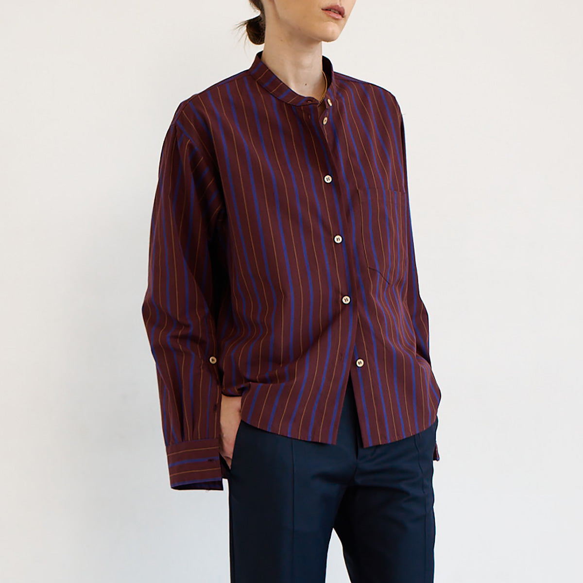 The Editor Shirt in Oxblood Stripe