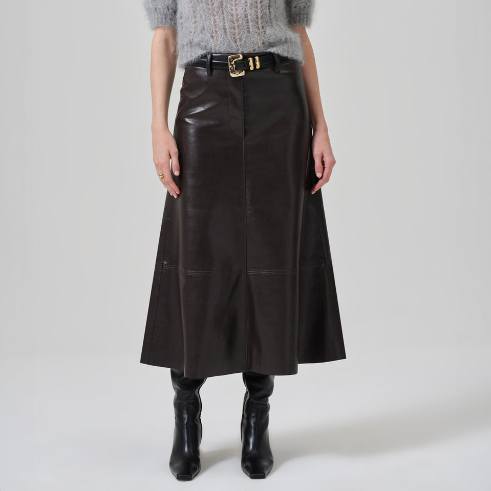 Cassia Leather Skirt in Chocolate