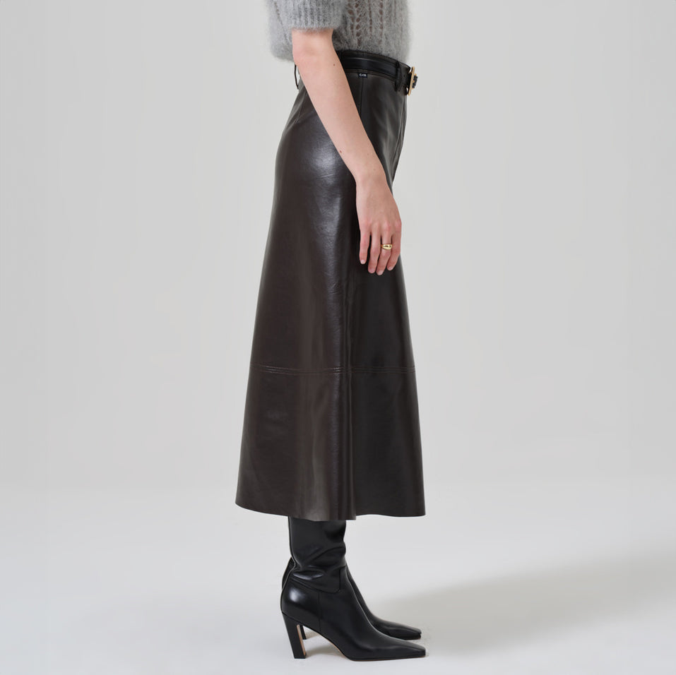 Cassia Leather Skirt in Chocolate