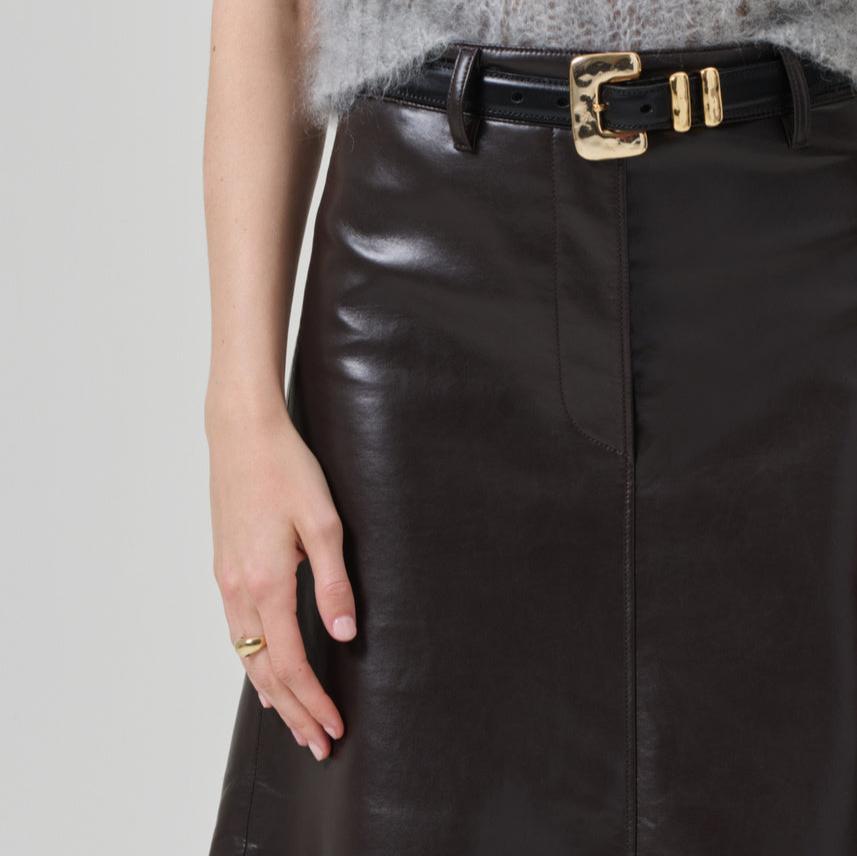 Cassia Leather Skirt in Chocolate