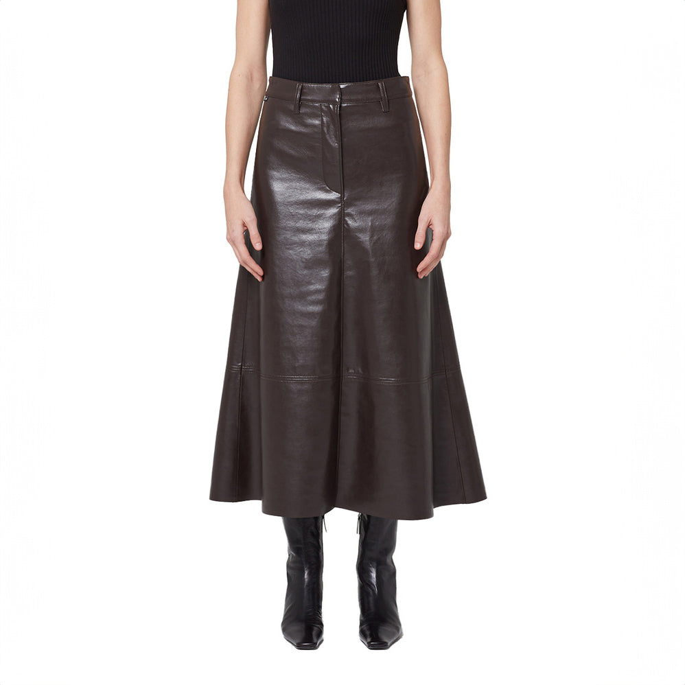 Cassia Leather Skirt in Chocolate