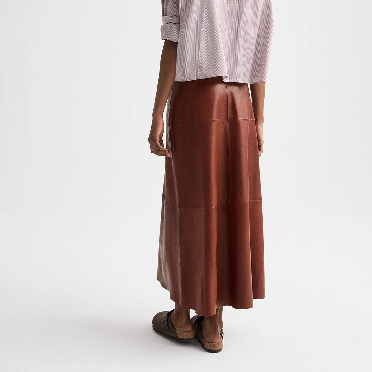 A-Line Leather Skirt in Root Beer