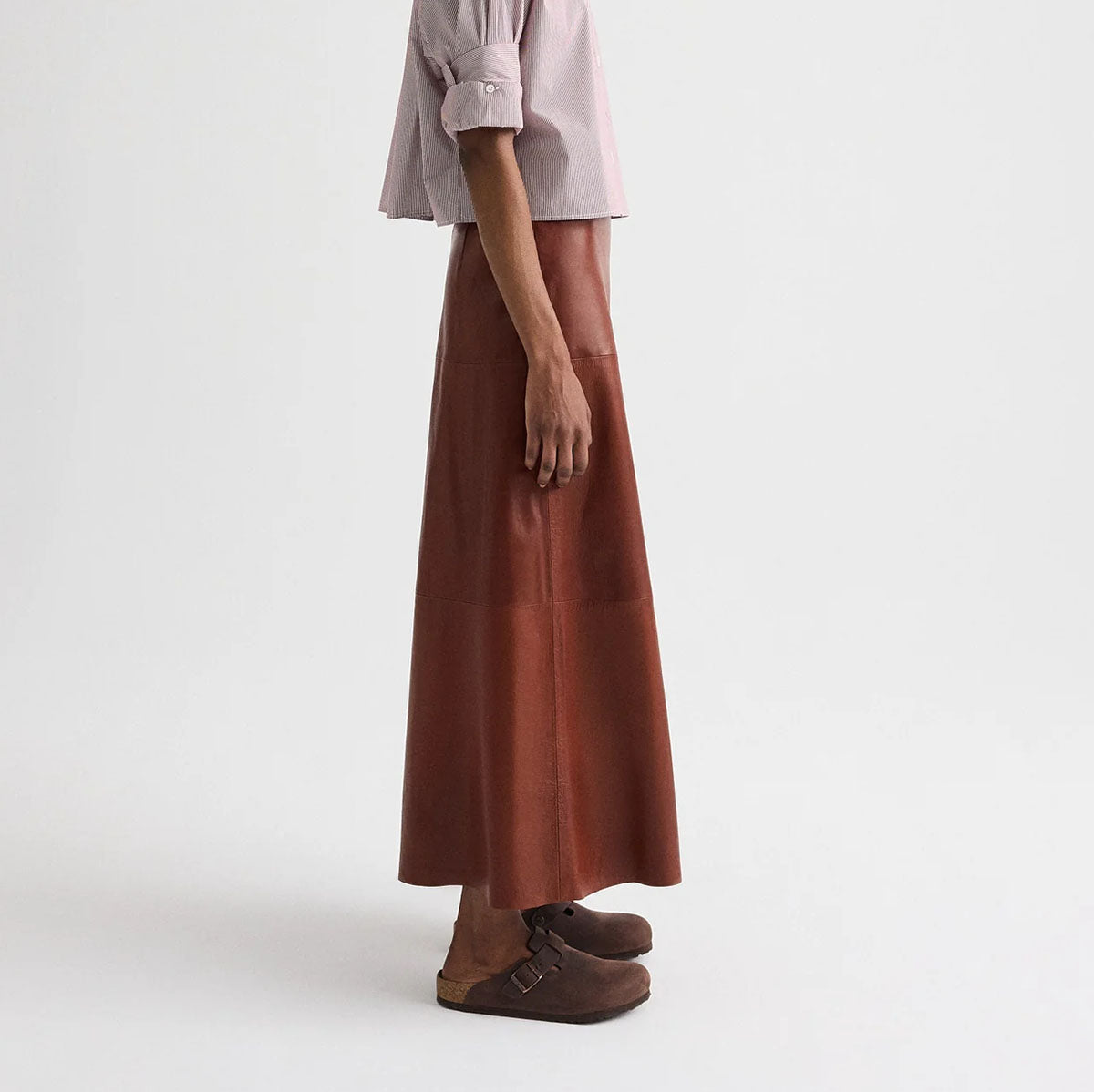 A-Line Leather Skirt in Root Beer