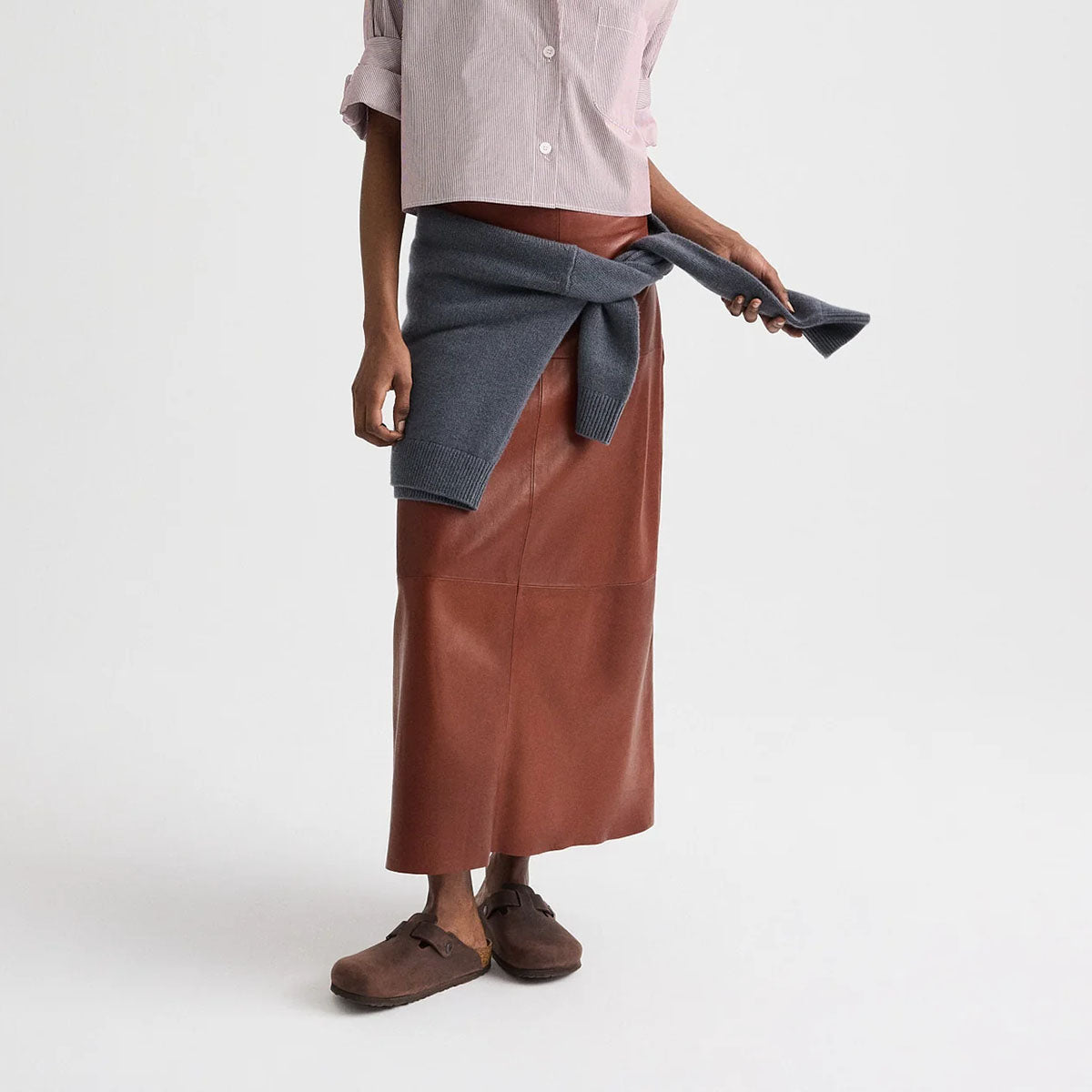 A-Line Leather Skirt in Root Beer