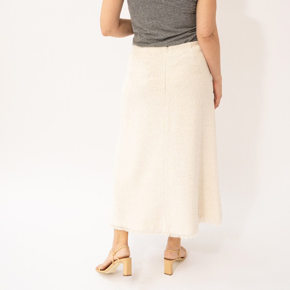 A-Line Raw Hem Skirt in Ivory