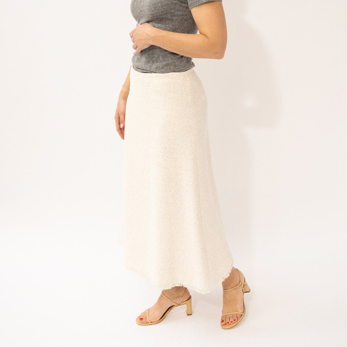 A-Line Raw Hem Skirt in Ivory