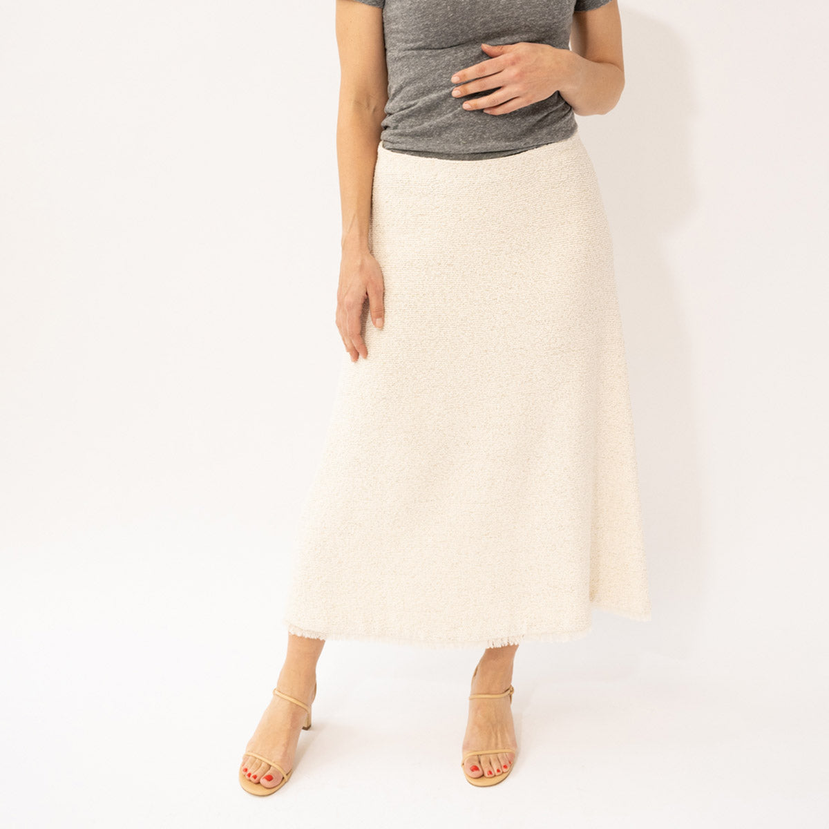 A-Line Raw Hem Skirt in Ivory
