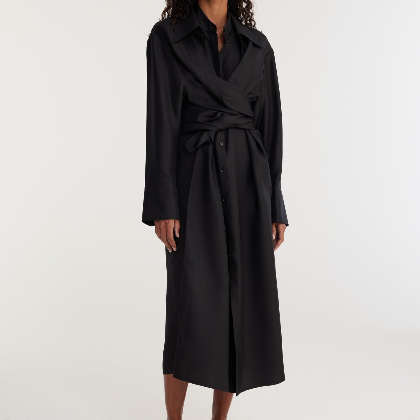 Double-Layer Silk Dress in Noir