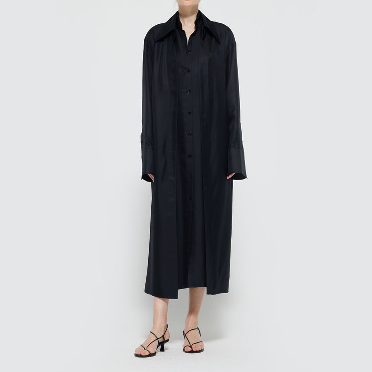 Double-Layer Silk Dress in Noir