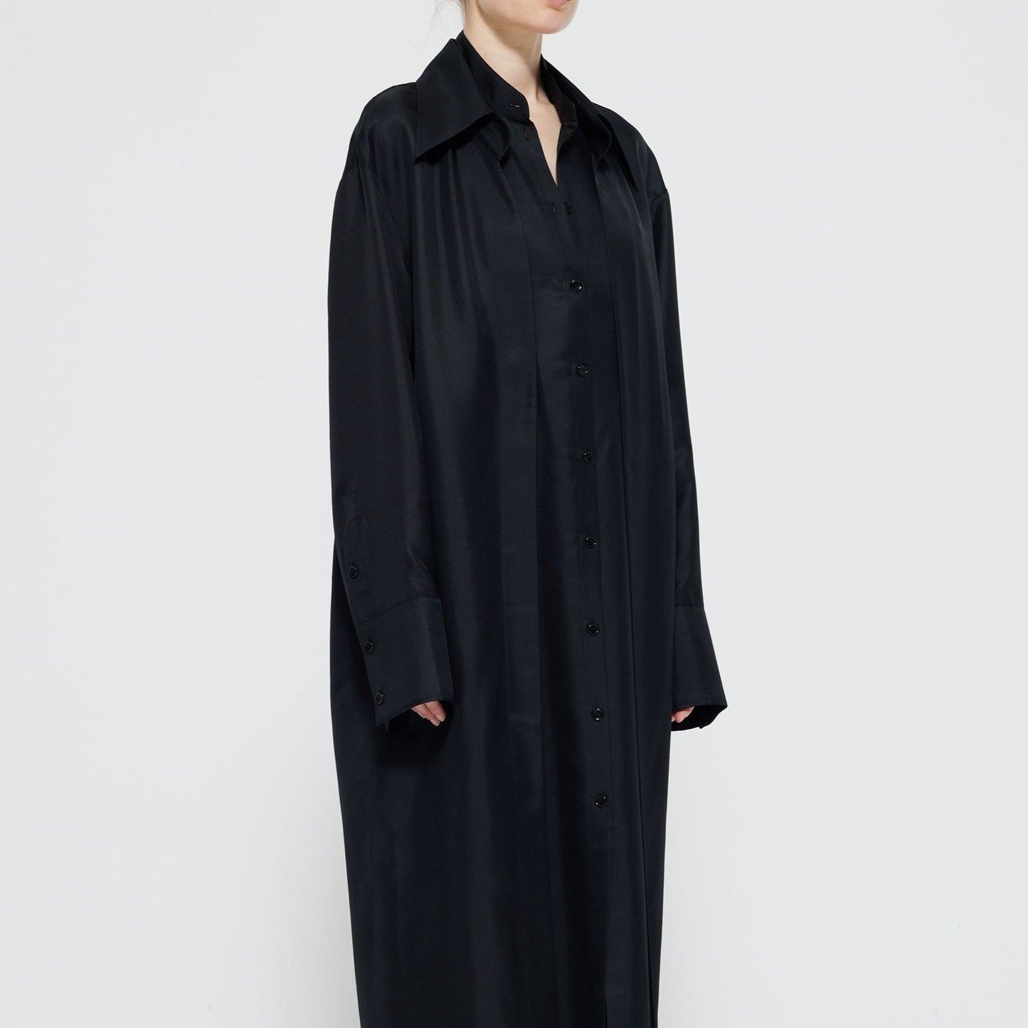 Double-Layer Silk Dress in Noir