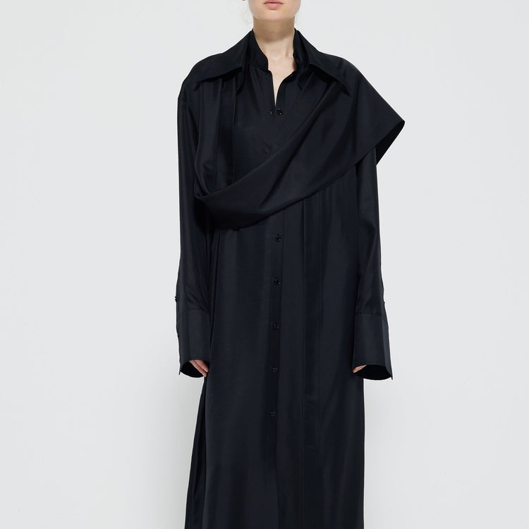 Double-Layer Silk Dress in Noir