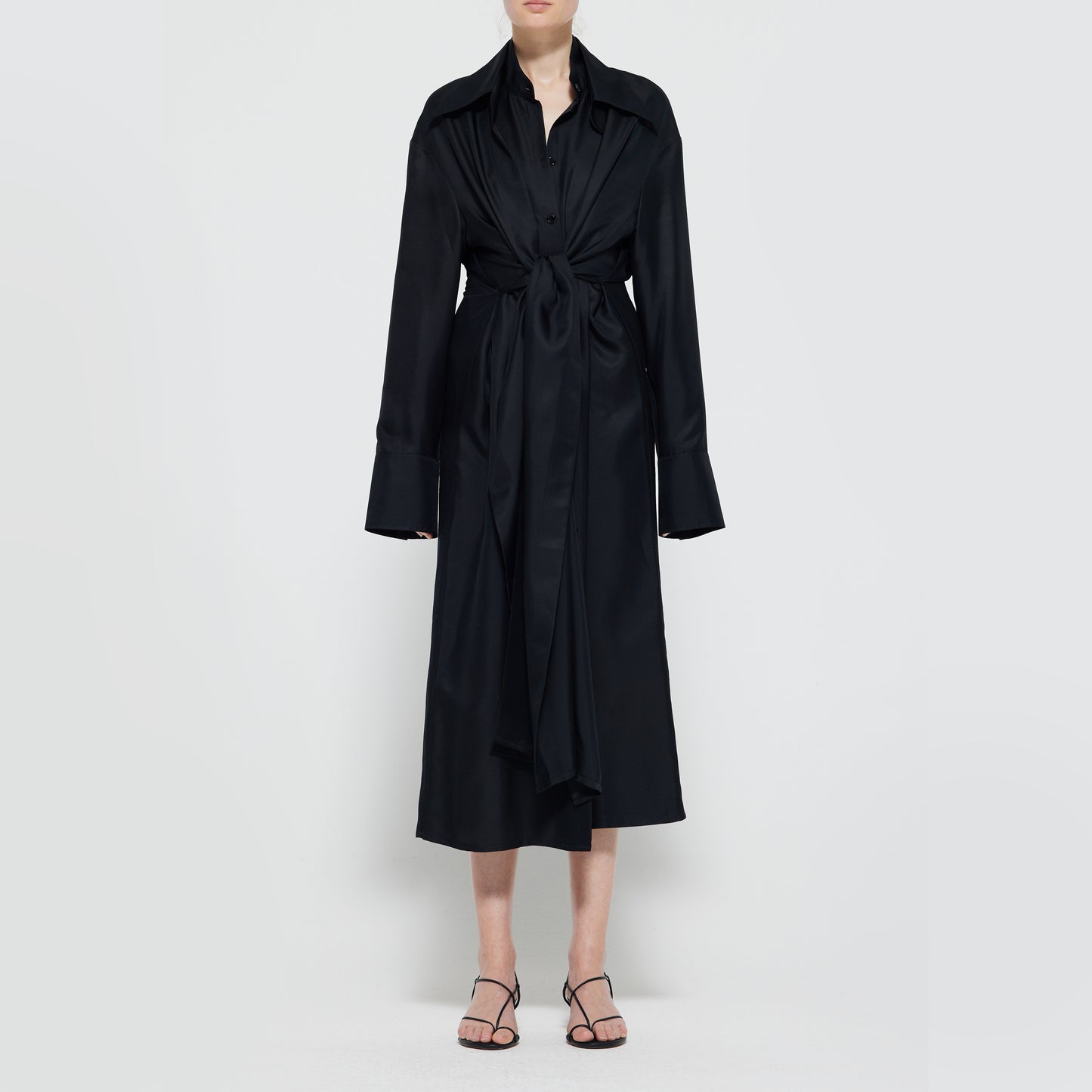 Double-Layer Silk Dress in Noir