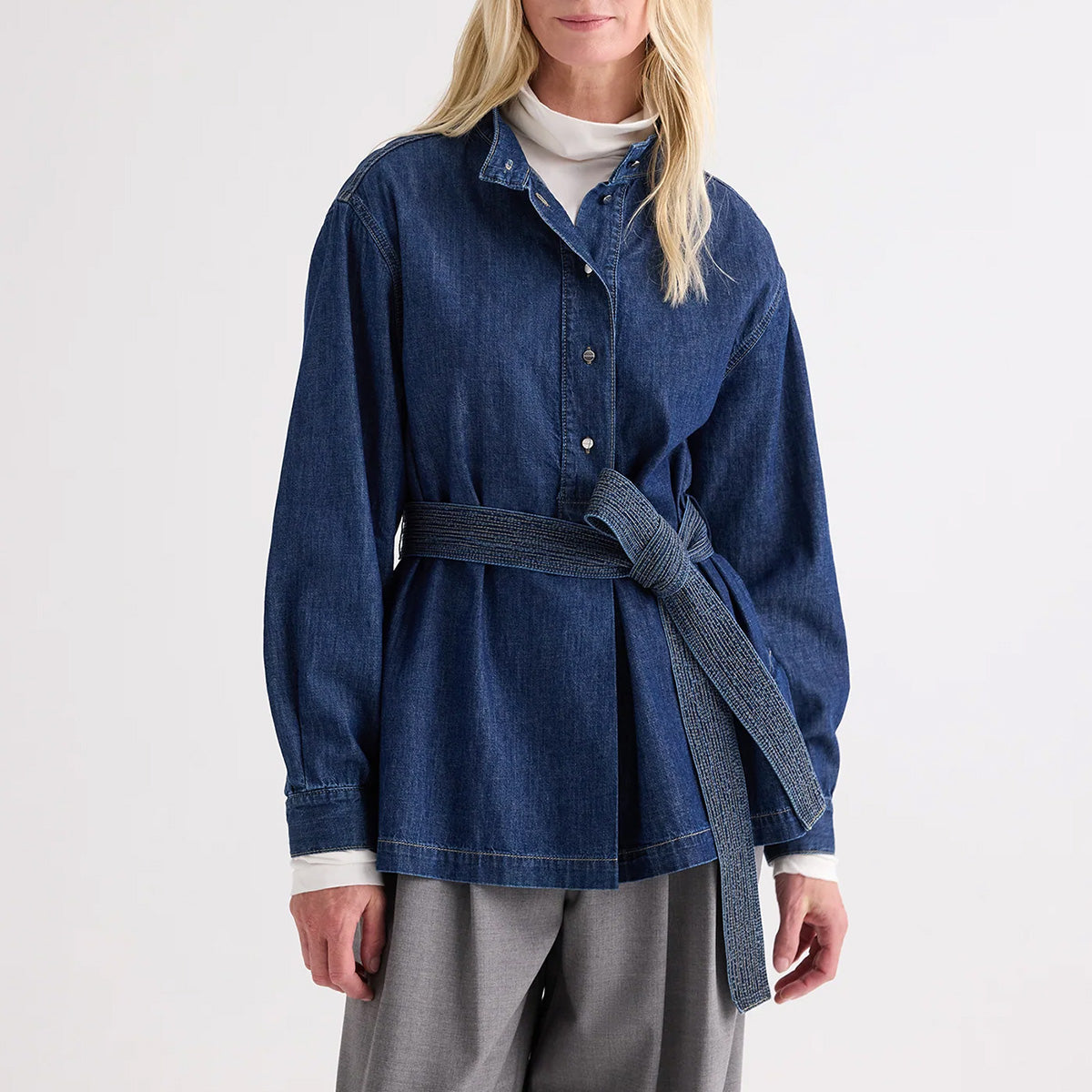 Belted Shirt in Dark Stone