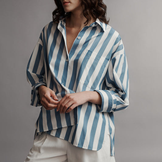 New Earl Blouse in White & Vintage Denim