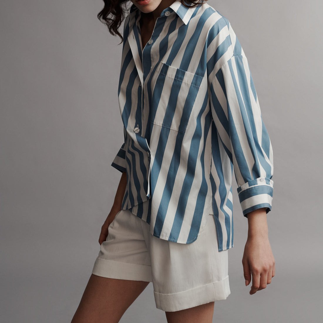 New Earl Blouse in White & Vintage Denim
