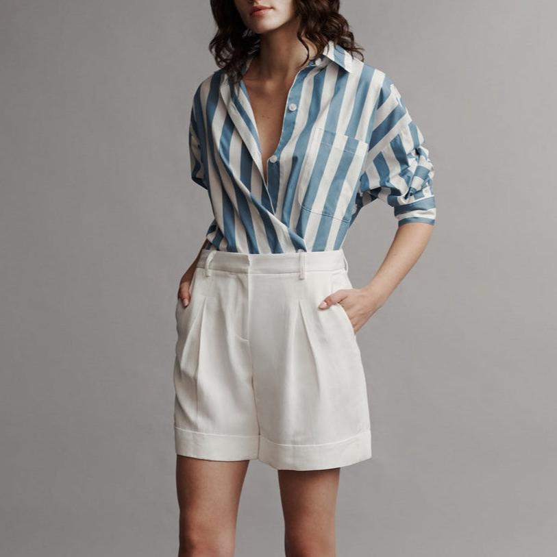 New Earl Blouse in White & Vintage Denim